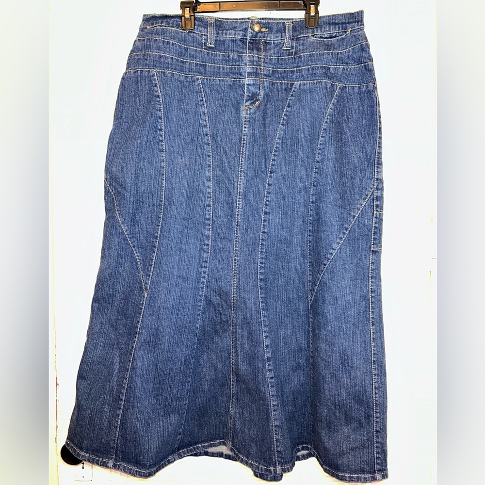 Ashley Stewart Denim Blue Jean Modest Stretch Maxi Skirt